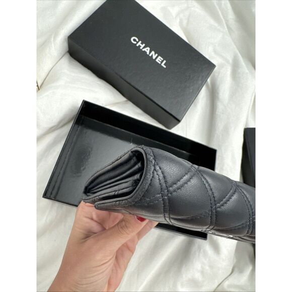 CHANEL Logo Navy Silver Toe Double Stitch Long Wallet W/box - Picture 8 of 16